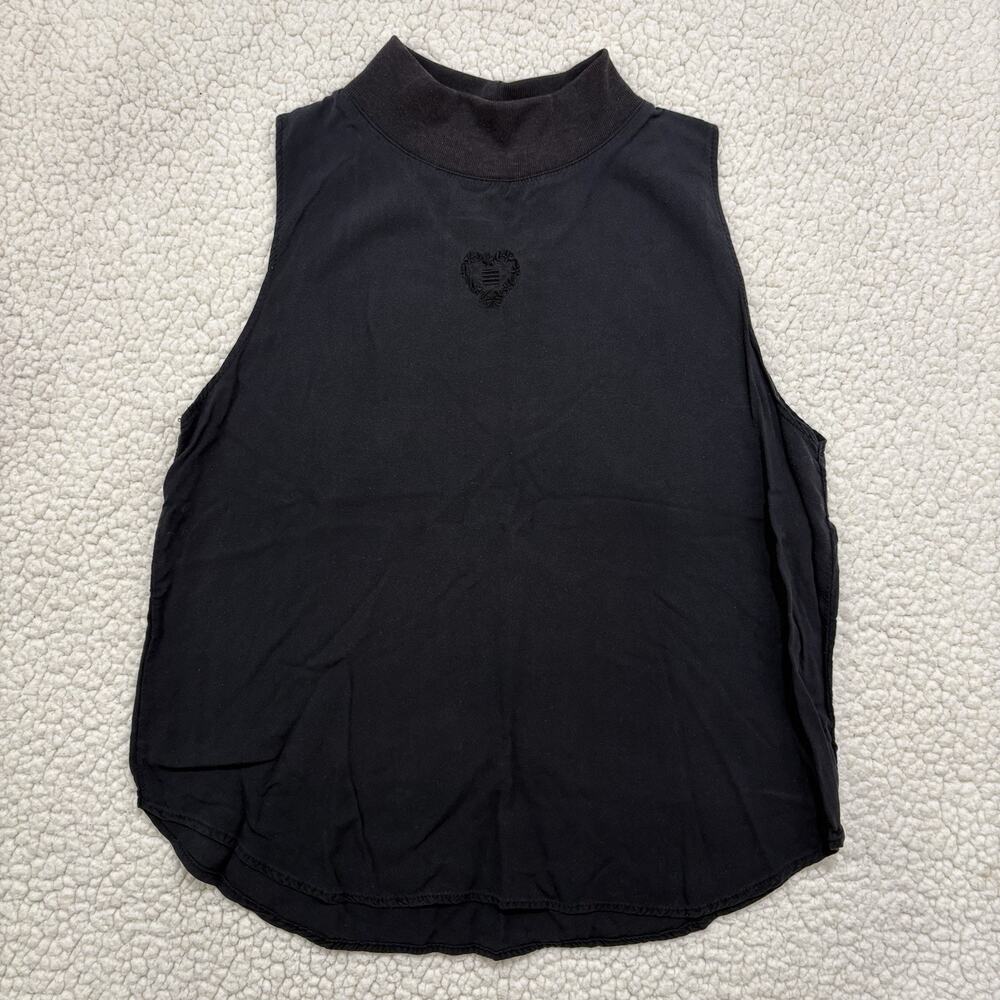 Vintage 90s‎ Gitano Black High Mock Neck Tank Sz M Sleeveless Embroidered Heart